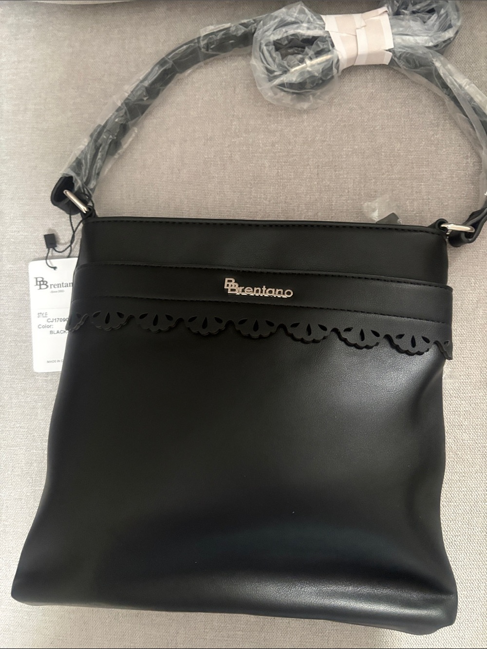 Brentano Black Women's Crossbody Bag with Scalloped Trim